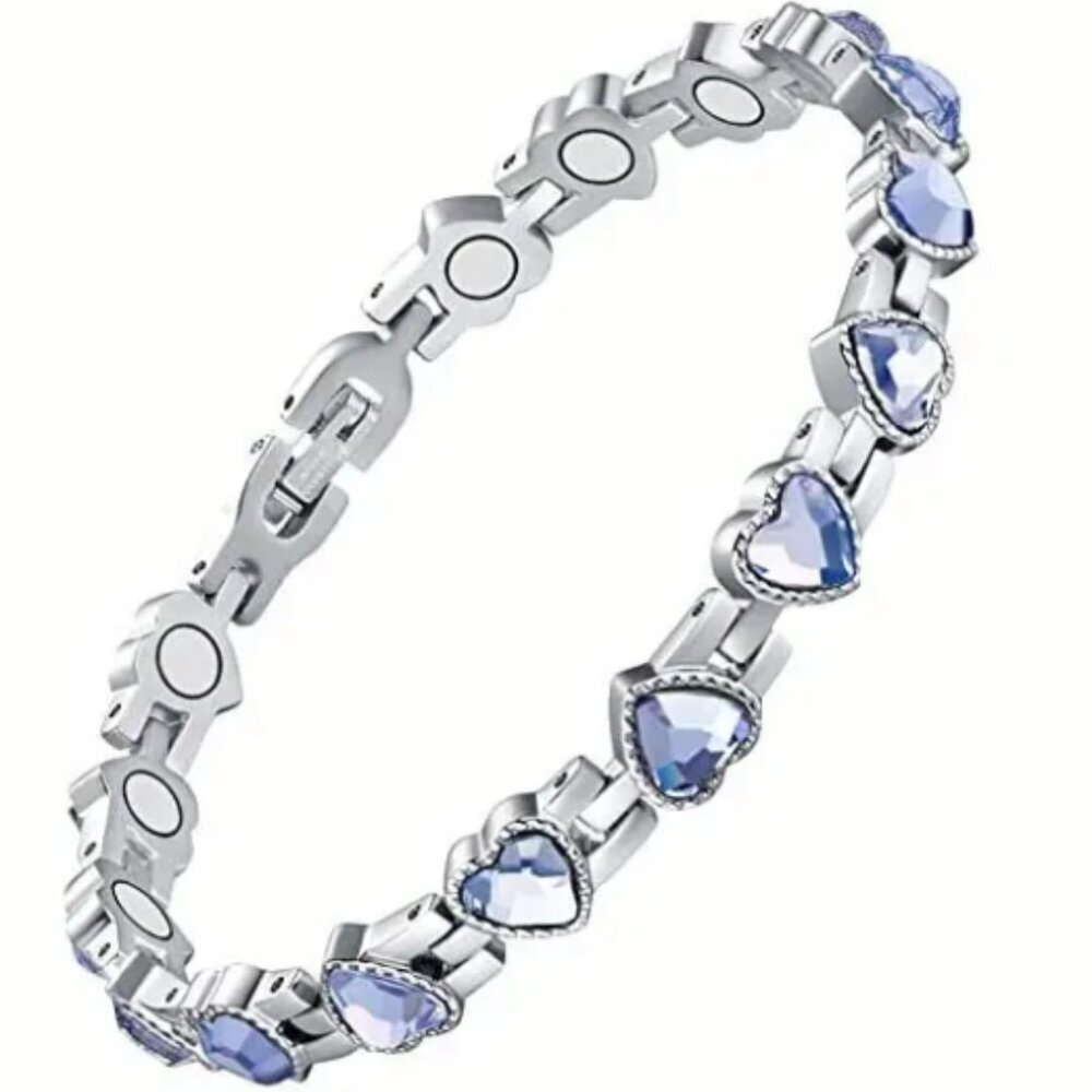 Blue Heart Shaped Lymphatic Magnetherapy 3500 Gauss Magnet Adjustable Bracelet